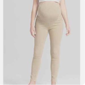 Isabel Maternity Light Khaki Crossover Panel Skinny Pants Multiple Sizes